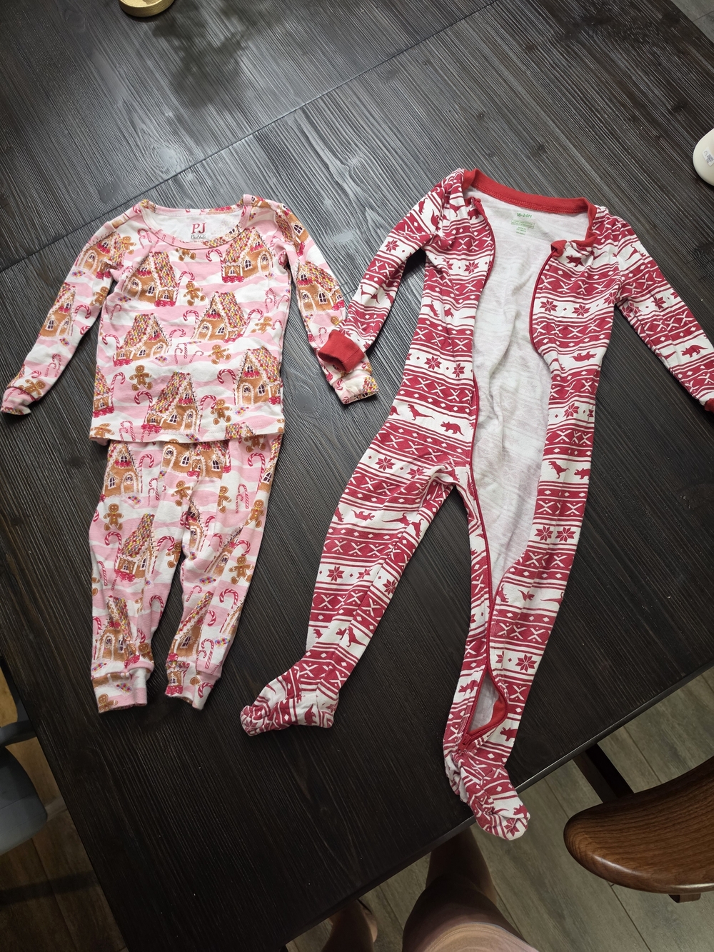 Children's Pink Gingerbread & Red Fair Isle One-Piece Pajama Set
